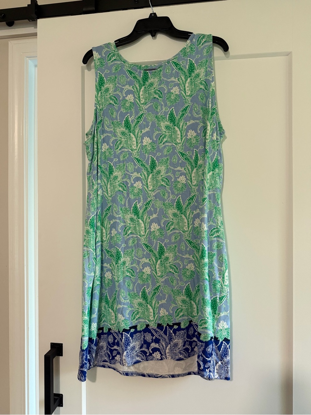IZOD Women’s XXL Sleeveless Floral Paisley Shift Dress Blue Green Knee Length - Picture 2 of 4
